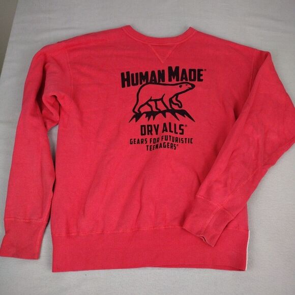 Human Made Japan Mens Jumper Large L Dry Alls Bear Red Pullover Sweatshirt - Picture 1 of 7